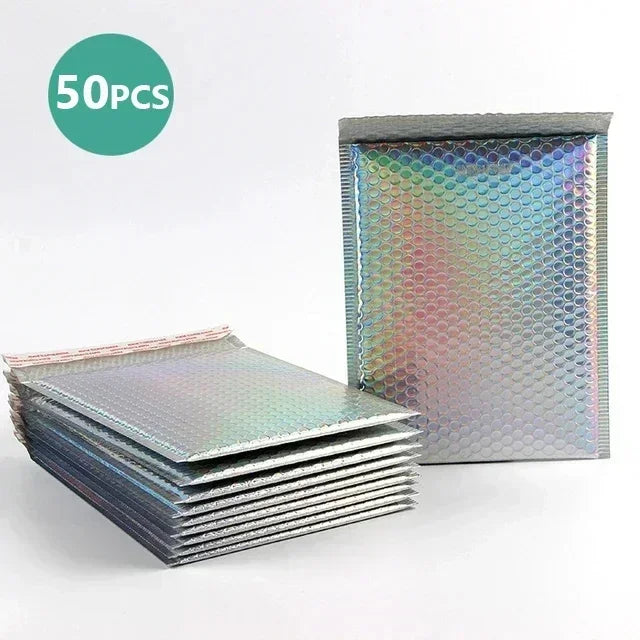 50pcs Envelopes Shipping Packaging Bags Holographic Mailer Laser Small Business Supplies Bubble Envelope Mailers Mailing Office