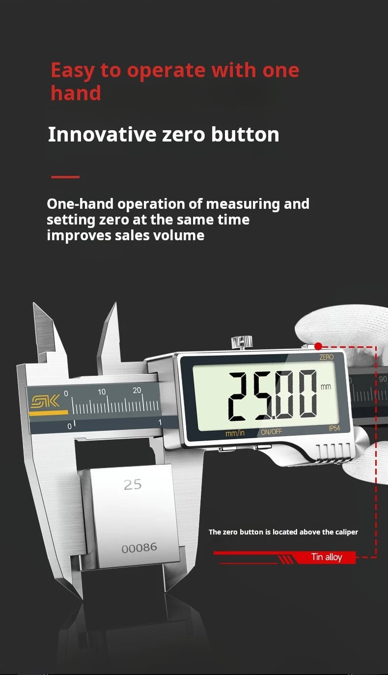 All-Metal IP54 Electronic Digital Display Vernier Calipers 0-150/200/300mm Stainless Steel HD Full Screen Caliper Measuring Tool