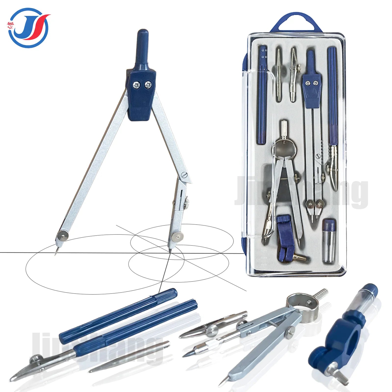 Professional Geometry Set Metal Compass, 8PCS, Geometry Precision Tool Set with Shattered Storage Box, Drawing Tools and Drawing