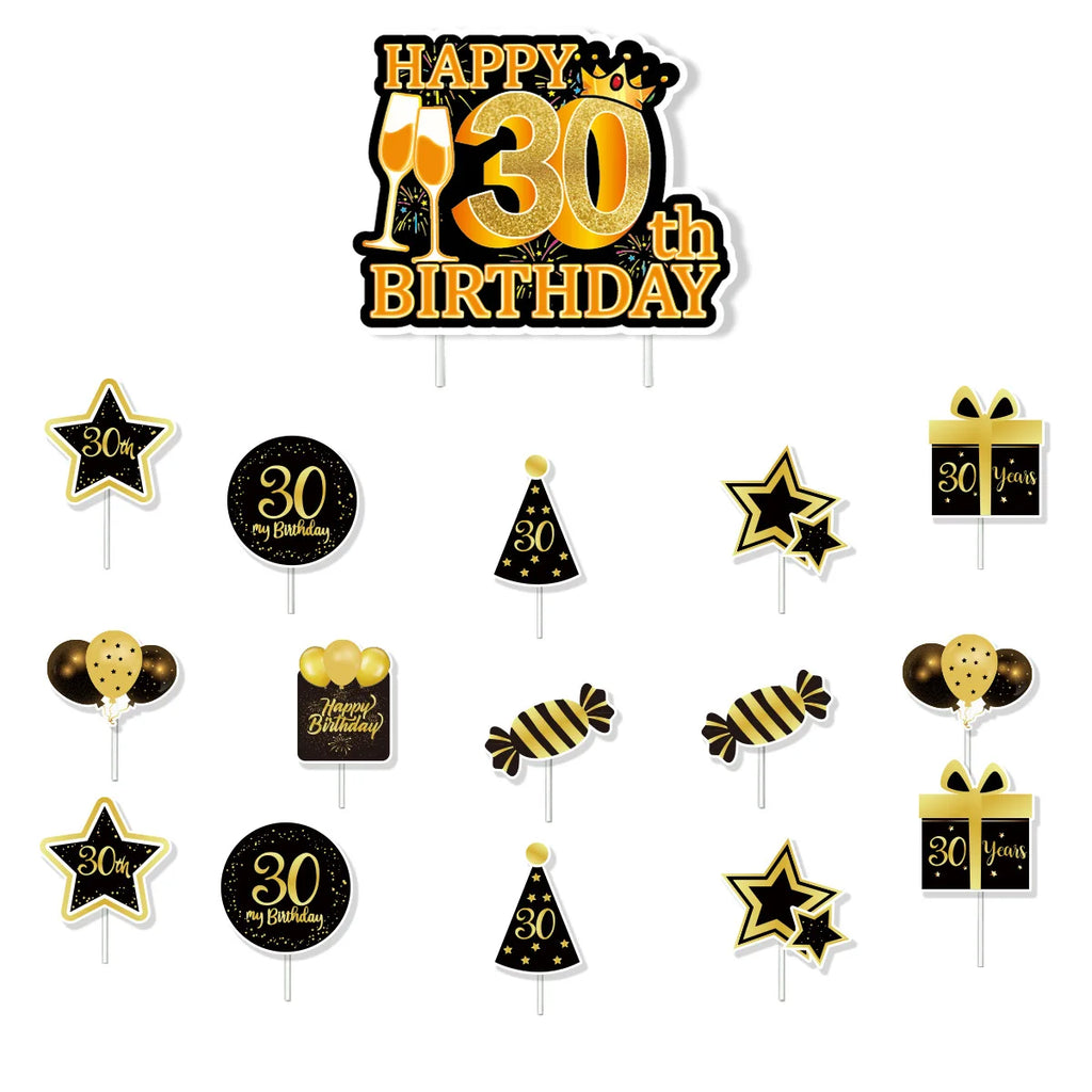 Happy Birthday 30 Year Old Disposable Tableware Black Gold Plate Tablecloth Banner For 30th Birthday Party Decorations  Supplies