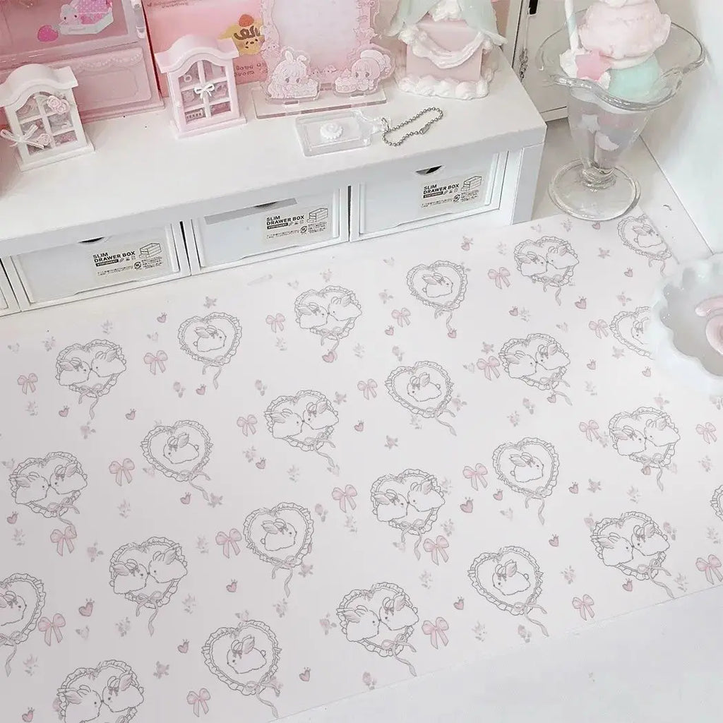 Leather Desk Pad Protector Pink Love Heart Bunny Flower Rabbit Bow Y2K Star Angel Mouse Pad Office Desk Mat PU Desk Blotter Pad