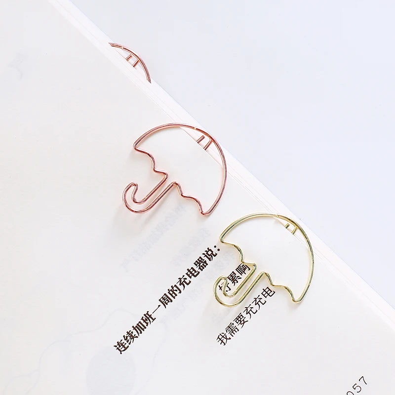 20pcs Umbrella Shape Paper Clip Creative Cute Bookmark Metal Color Cartoon Paper Clips For Planner Office Stationery