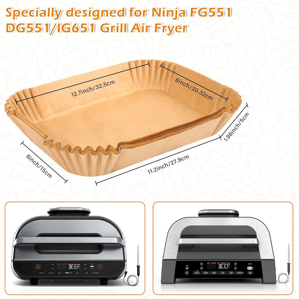 50/100Pcs Air Fryer Liners Disposable for Ninja FG551/DG551/IG651/ Foodi Smart XL Indoor Grill, Unbleach Parchment Paper Sheet