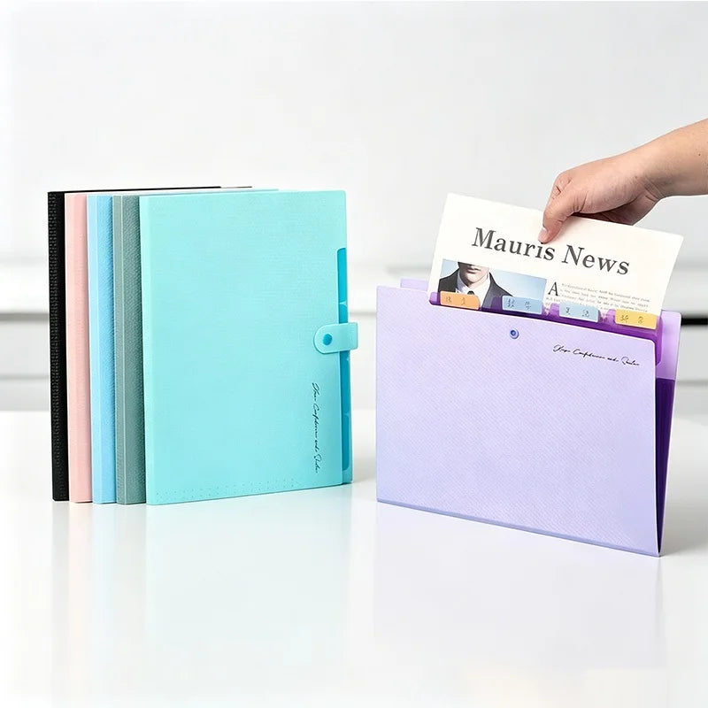 5 Pocket Plastic Pouch with Snap Button Accordion Folder File Organization A4 Size Document Folders WJJ06