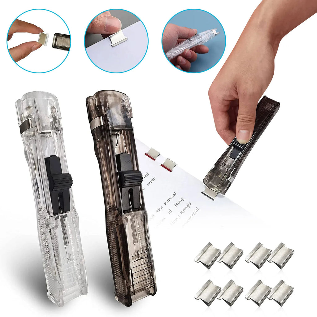 Push Stapler Binder Clips Paper Clamps Desktop Stapler Reusable Creative Stapler and Sraple Pins School Office Binding Supplies