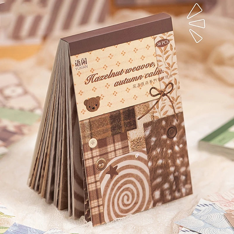 Mr.Paper 50 Sheets/Book Vintage Textured Scrapbook Card Stock, Kawaii Floral & Plaid Decorative Journal Paper for DIY Craft