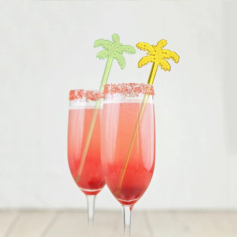 25 Pcs Juice Stirrers Neon Palm Tree Coffee Swizzle Stick Cocktail Drink Wooden