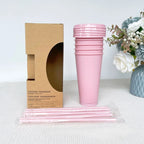 5pcs 24oz PP Colorful Straw Cup Large Capacity Milk Tea Cup for Iced Coffee Cold Drinks Travel Office Party