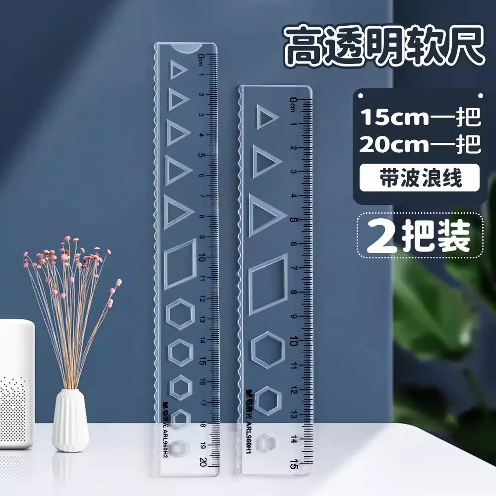 M&G Soft Straight Ruler Transparent 15/20cm Ruler Wave Ruler Painting Drawing Tool Bendable Multifunctional Creative Drawing Rul