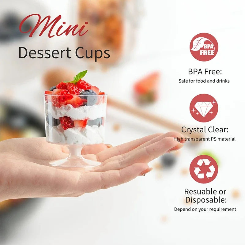 10/20/30pcs Disposable Dessert Cups Round Mouth Plastic Yogurt Mousse Cake For Birthday Party Appetizer Wedding Chocolate Cup