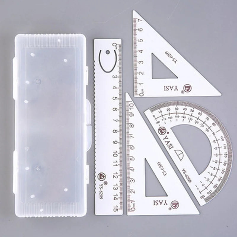 4 Pcs/Set Math Sets Metal Ruler Triangle Ruler Protractor with Box for School Student Geometry Sets