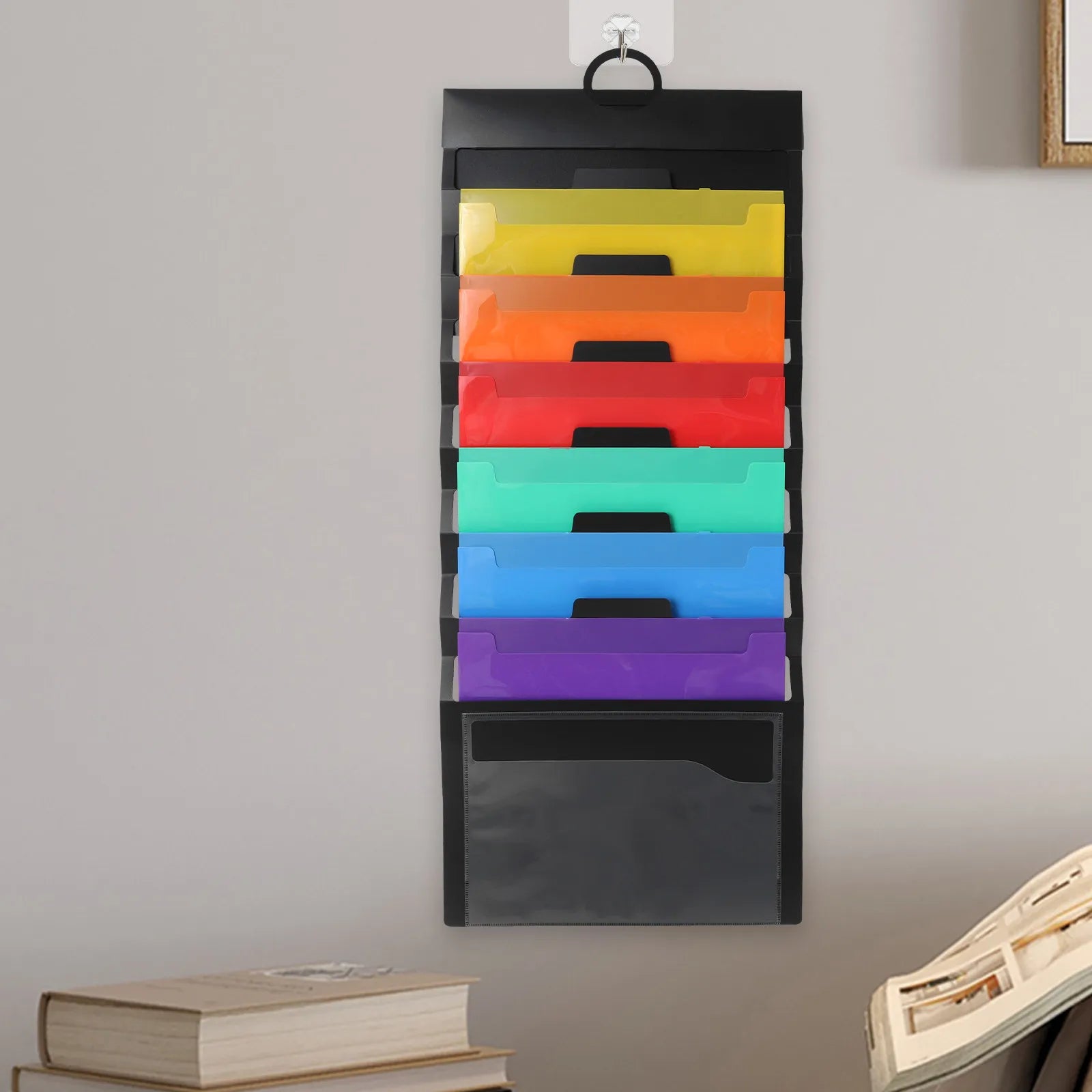 6 Layer Accordion File Folder Organizer Portable Hanging Wall Document Holder Office Classroom Home Storage Black