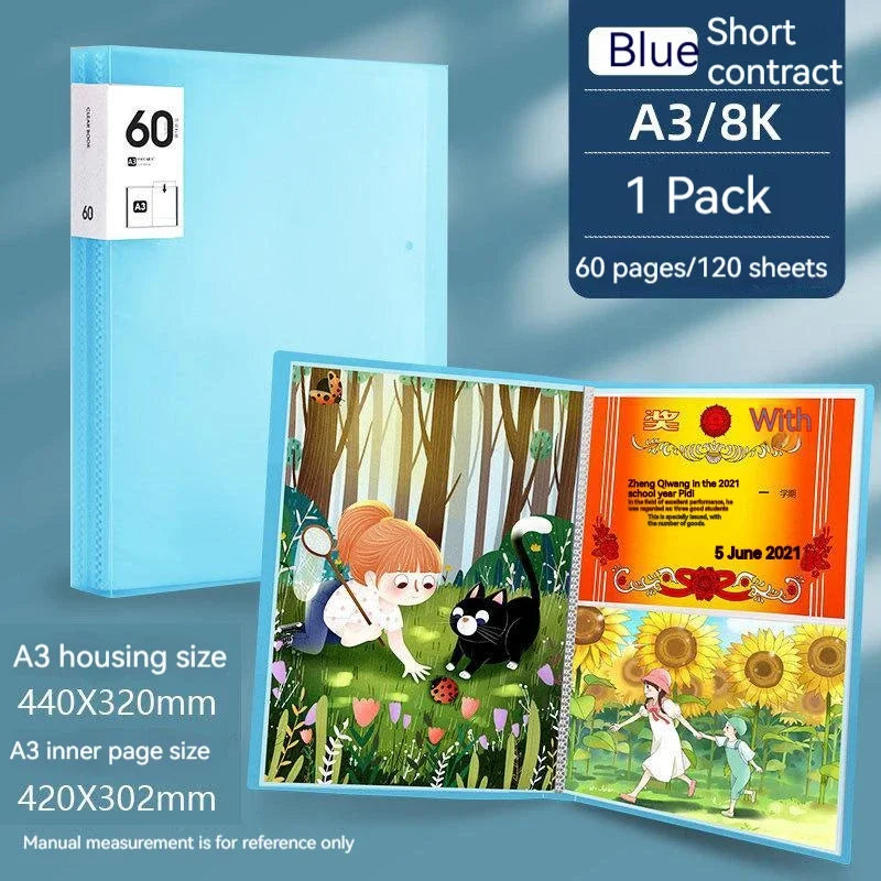 A3 File Folder Display Book 20-80pages Painting Art Collection 8k Album Transparent Information Children's Reward Poster Storage