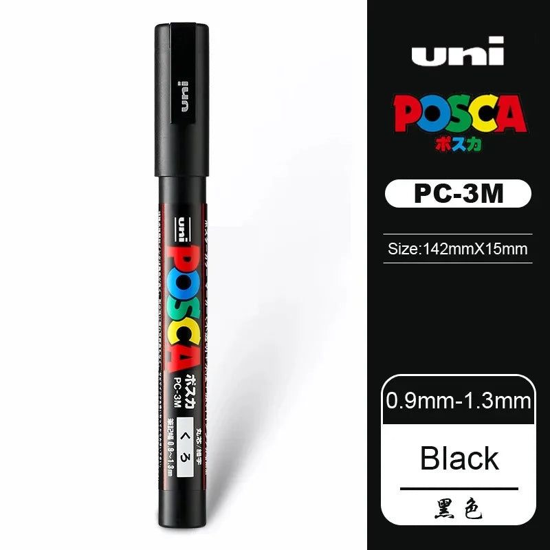 1pcs Japan UNI POSCA Marker Pen PC-1M/3M/5M POP Poster Graffiti Permanent Acrylic Marker White Black Gold Silver Art Supplies