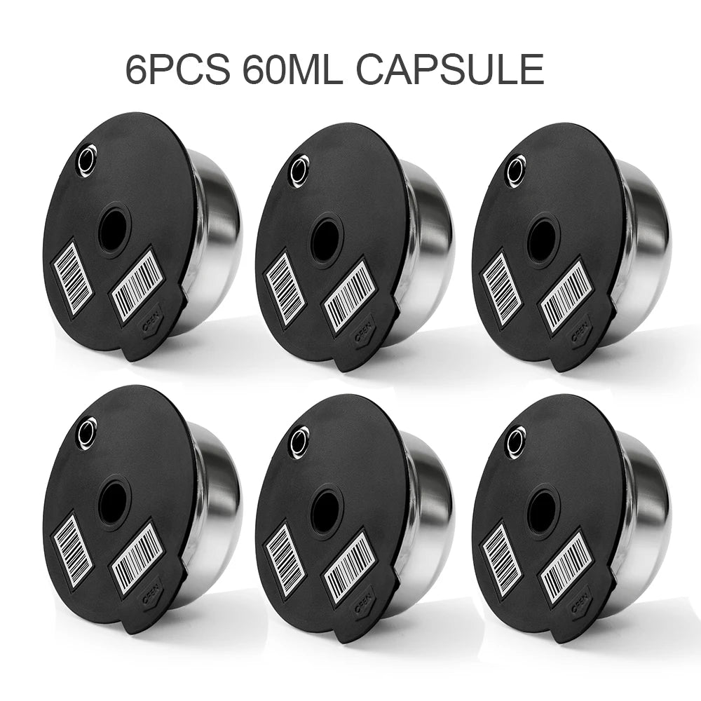 Stainless Steel Reusable Tassimo Pods with 4 Black Silicone Lid Tamper Compatible for-Bosch Tassimo Machine