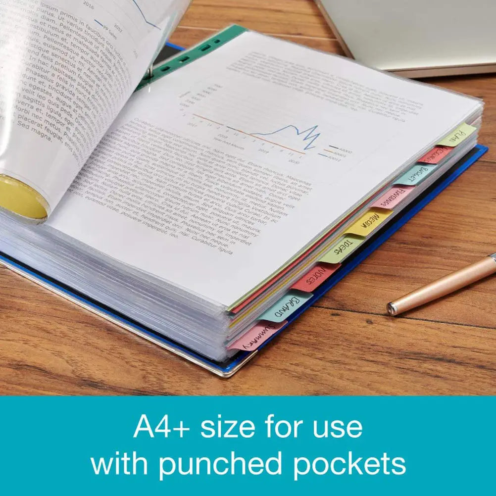 12Pcs Colored Tab Dividers A4 Size 11 Holes Index Classified Labels for Notebooks Files Books Planners Reports Presentations
