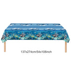 Ocean Shark Theme Disposable Tableware Cute Cartoon Marine Animal Plastic Tablecloth Kids Birthday Party Baby Shower Decor