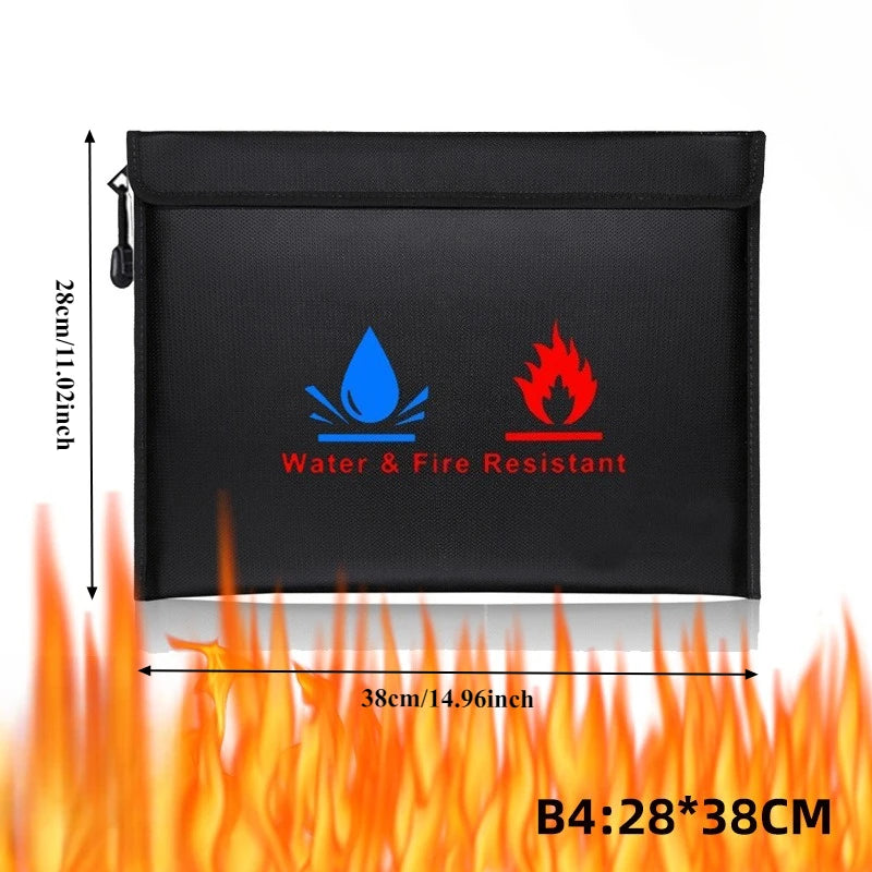 Fireproof Waterproof Document Bag with Zipper Closure for Certificates Money Cards Storage Home Office Travel Portable Organizer