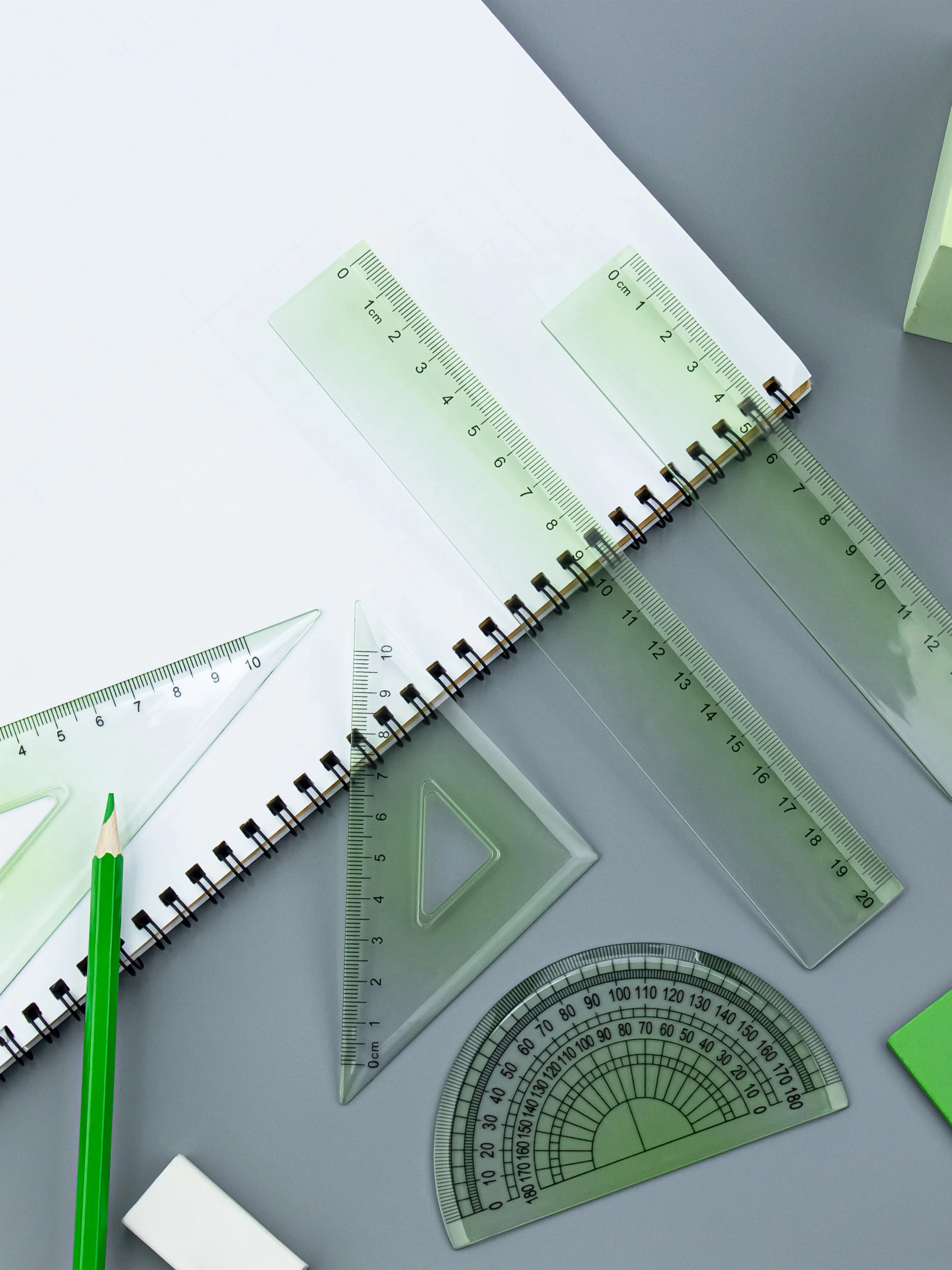 15/20cm Multi-Color Gradient Ruler Set - Durable, Precise Measuring Tools with Protractor, Triangle Set, and Semi-Circle