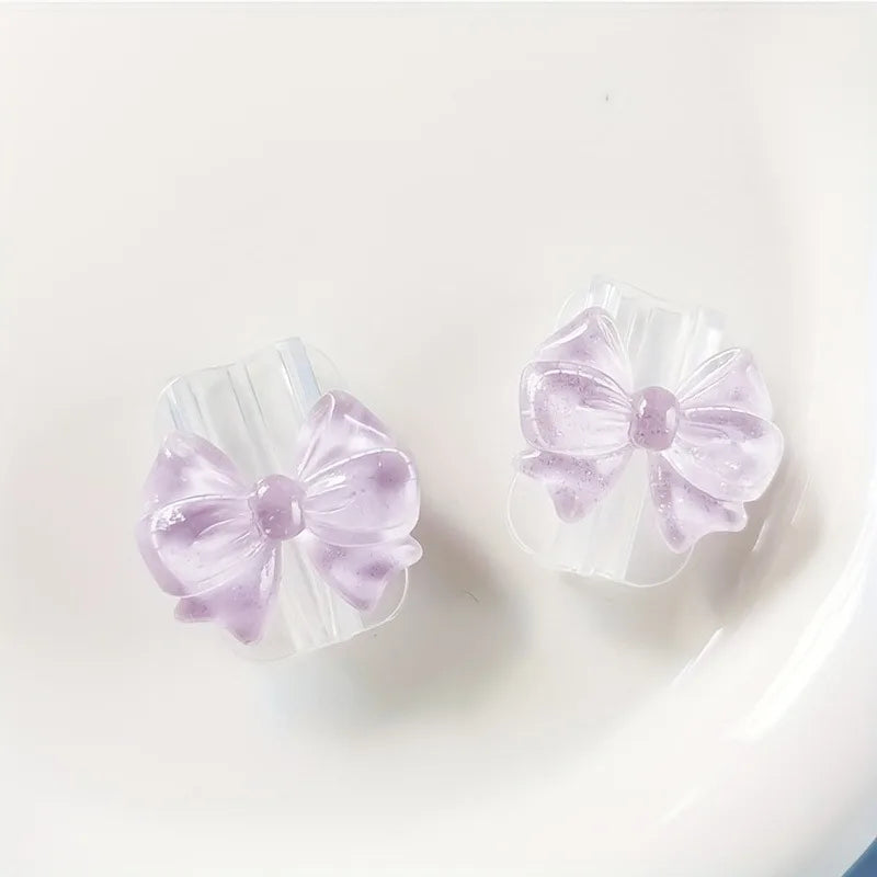 2Pcs Lovely Pink Bow Silicone Charger Cable Protector Sleeve Cable Holder Clip Anti-break Transparent Cord Cover Wrap