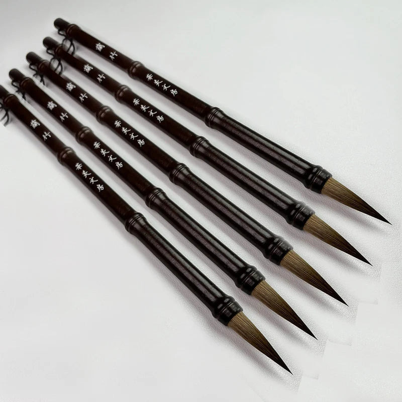 5 Pcs Wood Calligraphic Brush Weasel Wolf Hair Langhao Writing Brush Medium Size Chinese Bamboo Traditional Paintbrush Wholesale