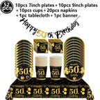 50th Birthday Party Supplies for Men Women Black and Gold 50 Years Old Party Paper Plates Cups Napkin Tablecloth Tableware Decor