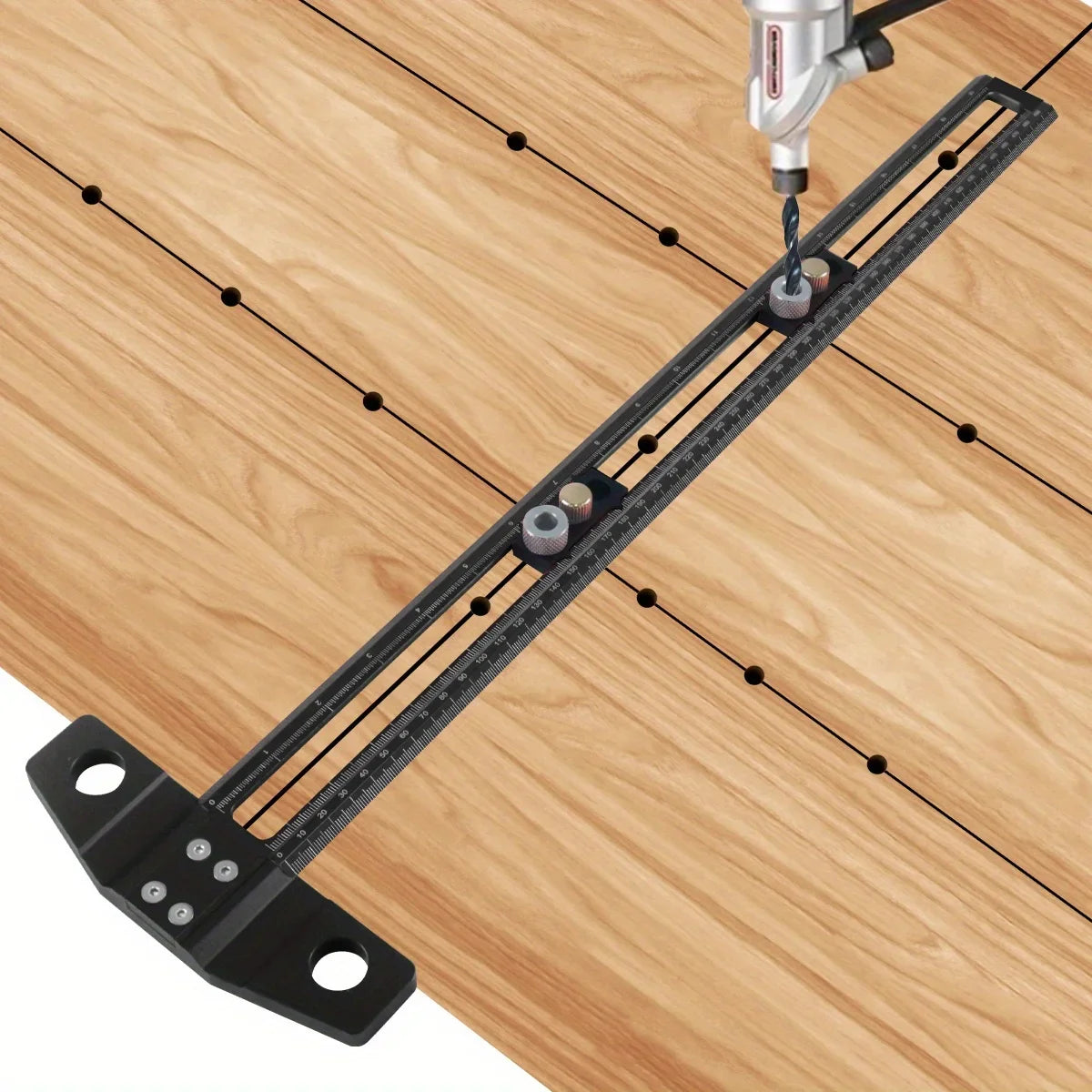 300/500MM Woodworking 2 in 1 Drilling Positioning Scoring Ruler - Adjustable T Square - Aluminum Scriber Marking Gauge Tool