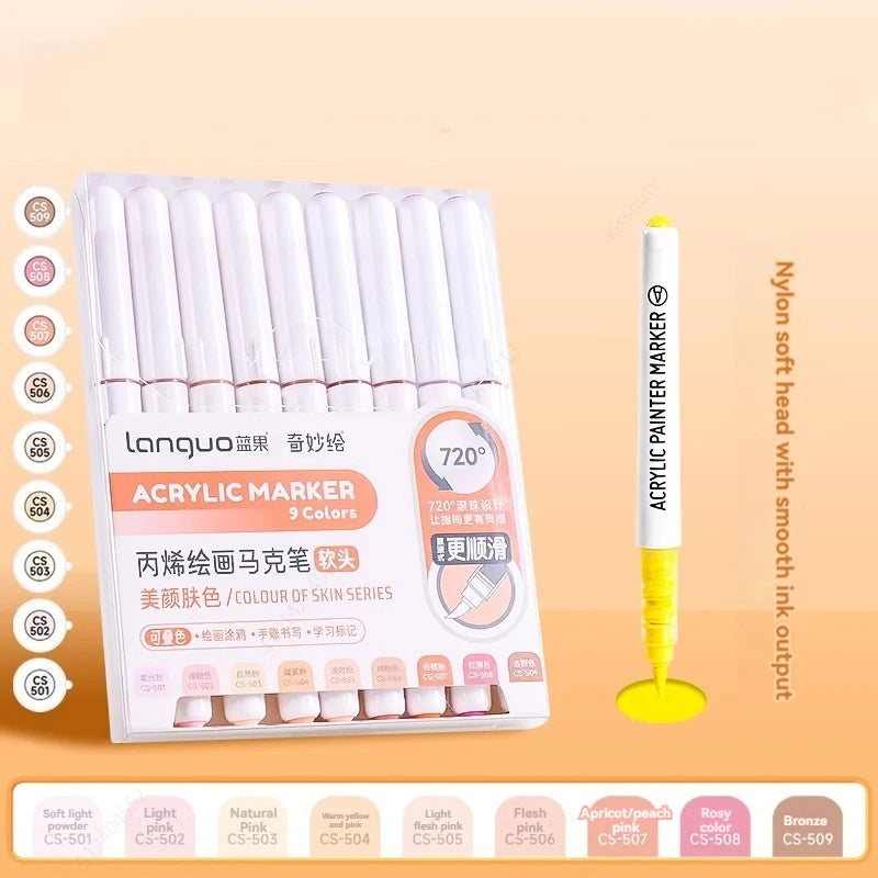 Languo Colors Acrylic Paint Art Marker Pen Set Black/White/Gold/Silver DIY Graffiti Drawing Pens for Writing Painting Stationery