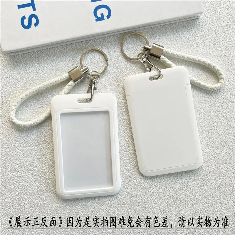 1Pc Solid Color Student Bus ID Card Protective Cover Keyring School Access Door Card Credit Card Holder Bag Set Key Chain