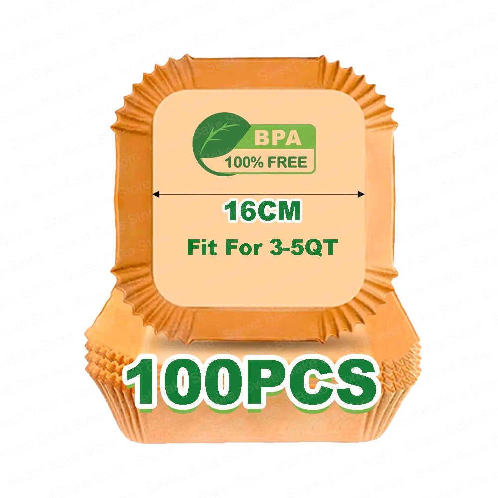 16/20/23CM Square Multiple Sizes Air Fryer Parchment Paper Liners Non-stick Baking Tray For 3-10 QT Frying, Cooking, Roast