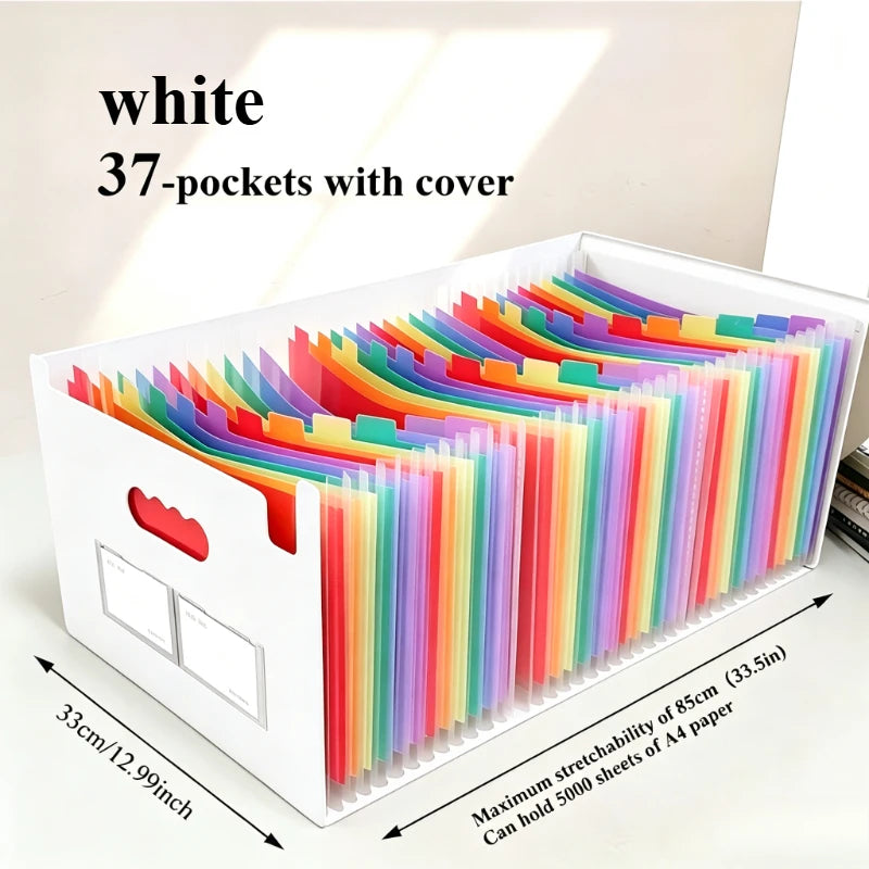 Large Capacity 13/25/37 Pockets A4 Accordion File Organizer w/Cover Handheld Document Folder Colorful Storage for School Office