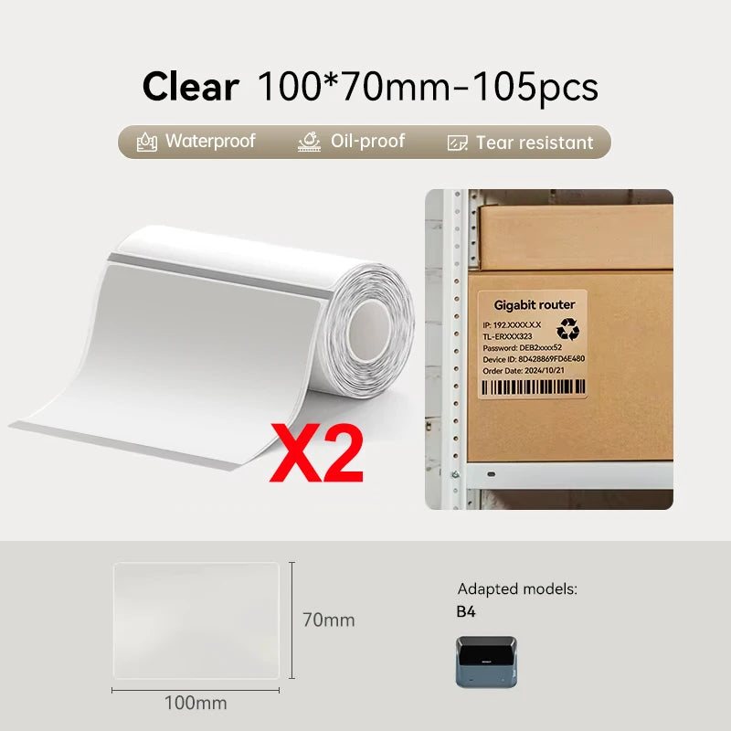 Large Size Labels for Niimbot B4 Portable 4inch Label Printer Shipping Barcode Tag Self-adhesive Stickers for Small Bussiness