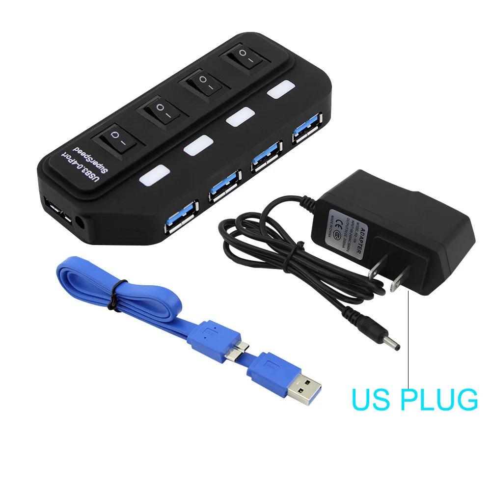 USB 3.0 HUB Multi USB Splitter 4/7 Port Expander High Speed USB 3.0 Hab with Power Adapter USB 3.0 Hub with Switch for Laptop PC