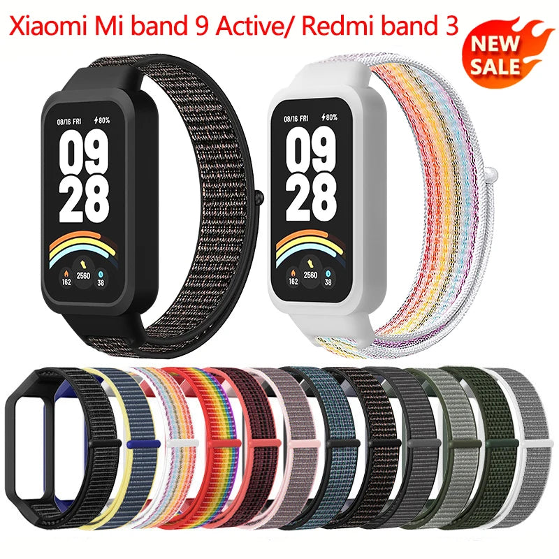 Strap+PC Case for Xiaomi mi band 9 active accessories sports Nyon bracelet correa+Protective Bumper shell Cover for Redmi band 3