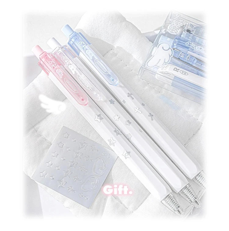 4pcs/set Pearl Angel Gel Pen Set Cute Exam Pens with Wing Design Kawaii Cartoon 0.5mm Black Ink for Kids Back To School Student