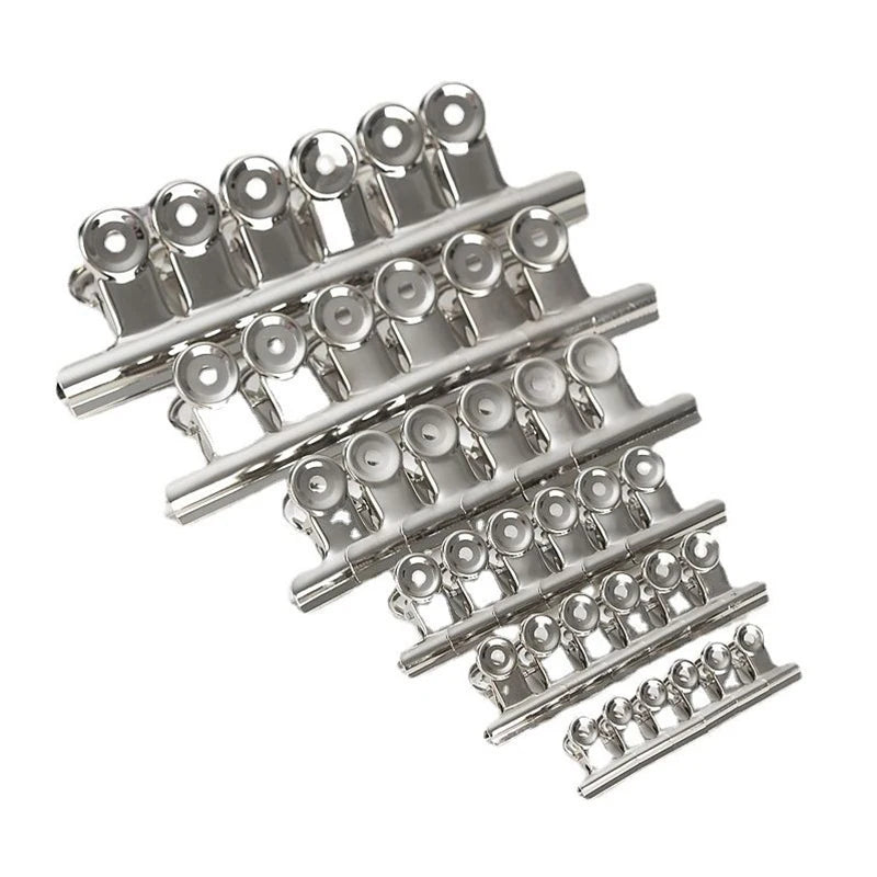 5PCS/Set Metal Paper Clip 20 29 38 51 62 73mm Foldback Metal Binder Clips Silver Grip Clamps Document Office School Stationery