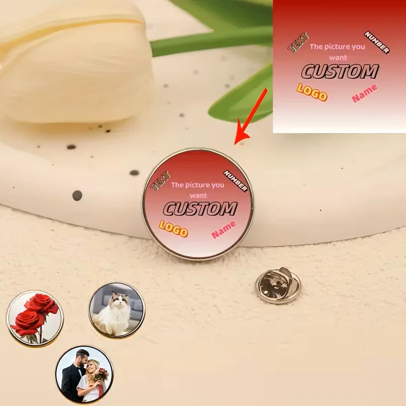Custom Photo/Text/Logo Badges - Personalised Photo Badges - Badges Customisable with Your Own Images and Text