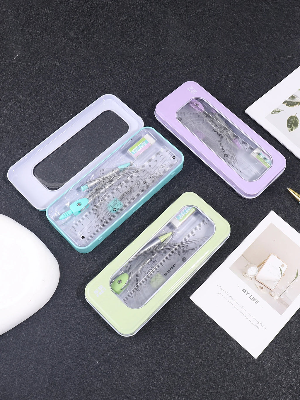 7-piece Compass And Ruler Set Student Ruler Set Cute Rriangle Ruler Set Exam Specific Ruler Box Set Ruler Set School Starts