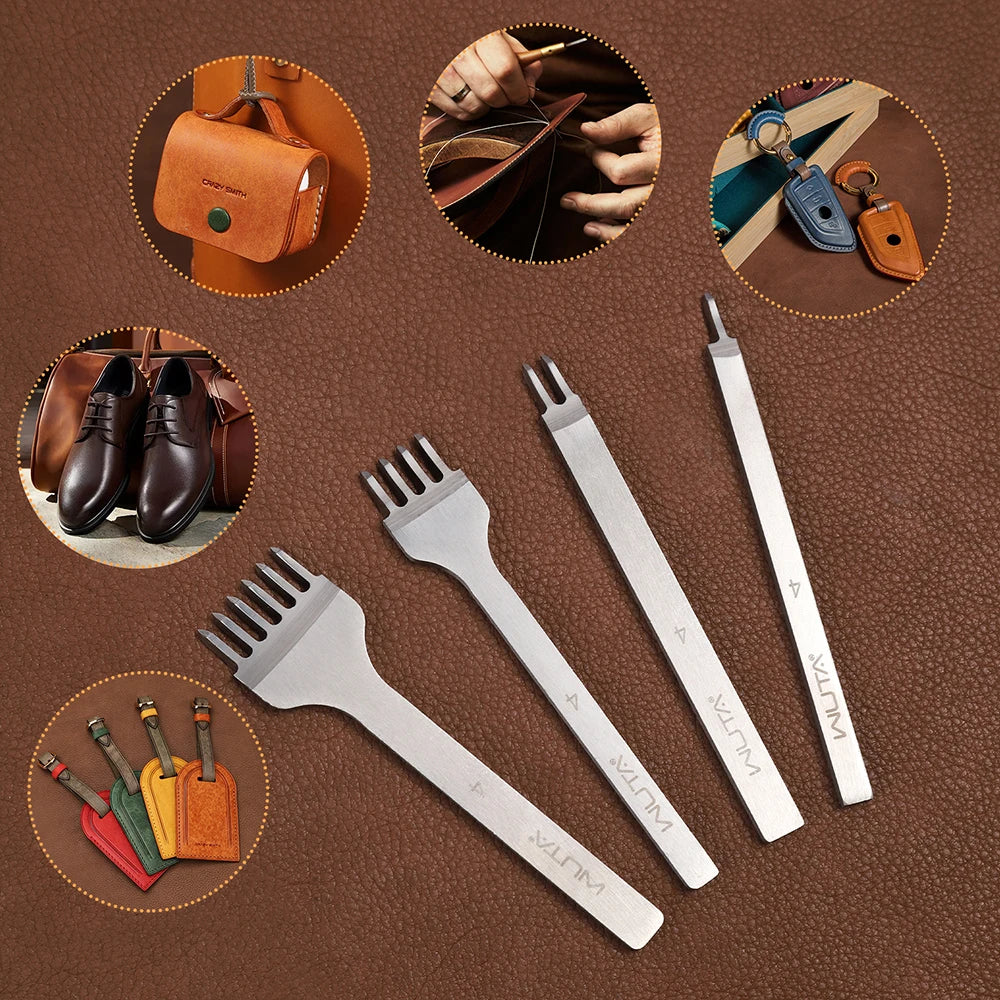 WUTA 1Set 4pcs Basic Leather Chisel Tool Diamond Pricking Iron Hole Punch Stitching Leather Craft tools 3/4/5/6mm 1-2-4-6 teeth