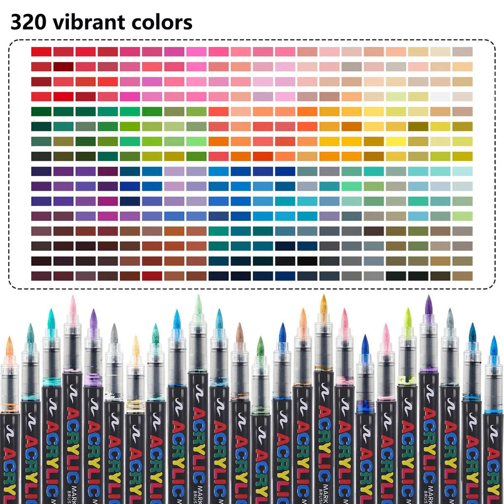 12-366 Colors Acrylic Marker Set Waterproof Acrylic Brush Marker Professional Acrylic Painting Marker DIY Art Supplies