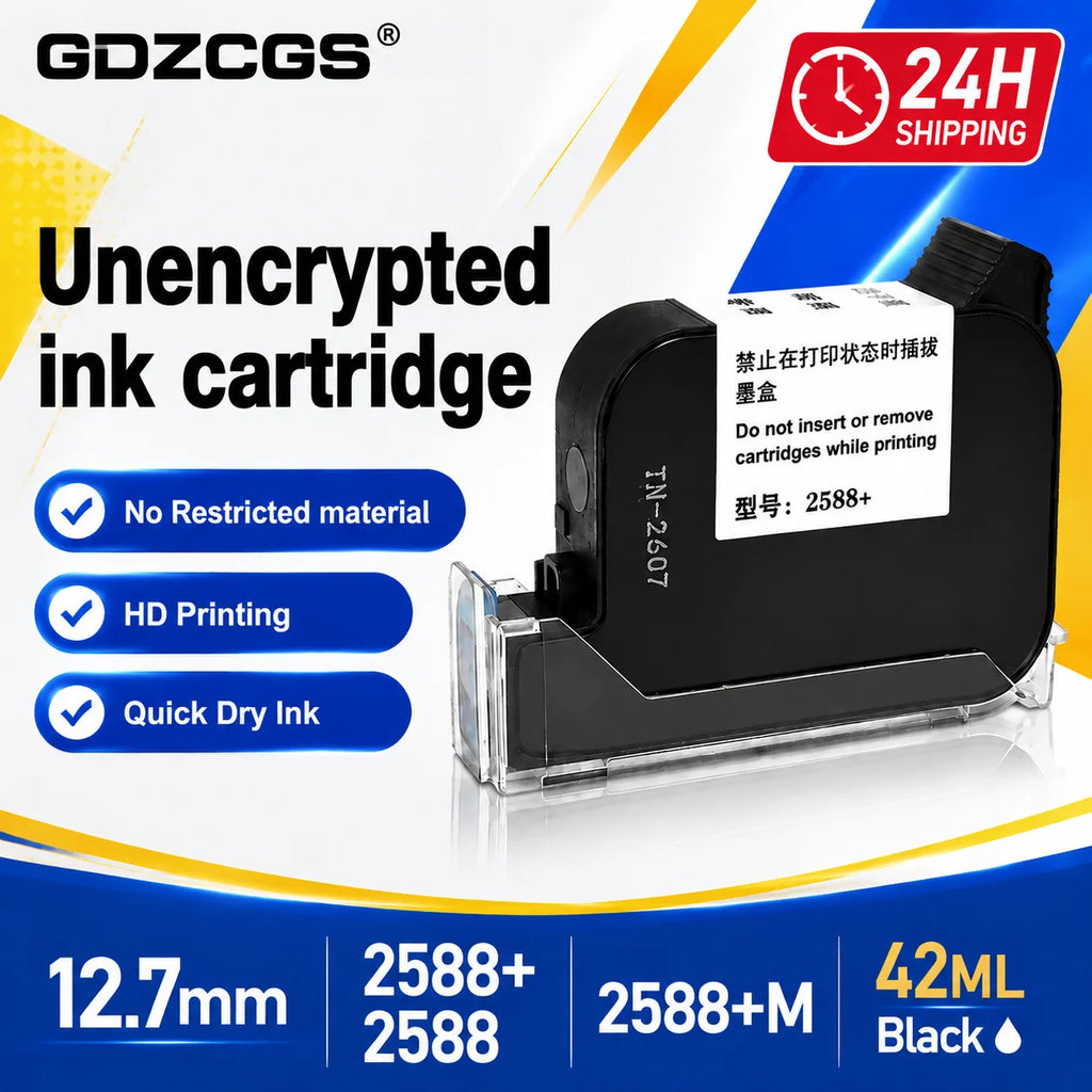 2588+ 2588 2588+M 42ML Ink Cartridge Quick-drying 12.7mm Print Height Universal for unencrypted handheld printer Black