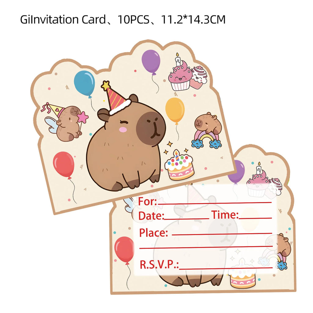 Birthday Decoration Capybara Birthday Invitation Card Cup Tablecloth Plate Napkin Poster Baby Shower Birthday Girl Party Favors