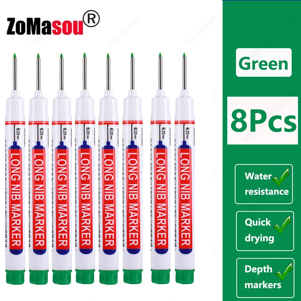 1-90Pcs Waterproof White Long Head Markers Pen 2cm Woodworking Deep Hole Marker Pens Metal Carpenter Black/Red/Blue/Green Ink