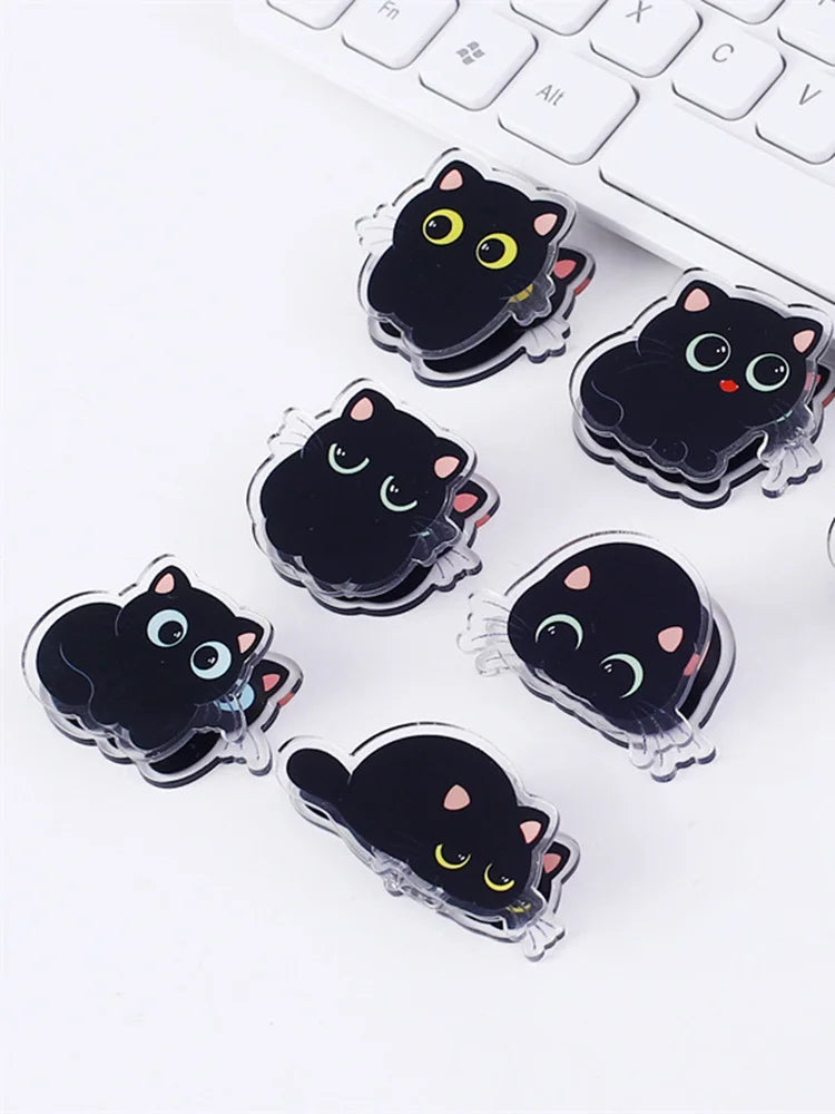 7 pcs Cute cartoon black cat clip acrylic double-sided high-definition pattern paper clip stationery supplies