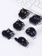 7 pcs Cute cartoon black cat clip acrylic double-sided high-definition pattern paper clip stationery supplies