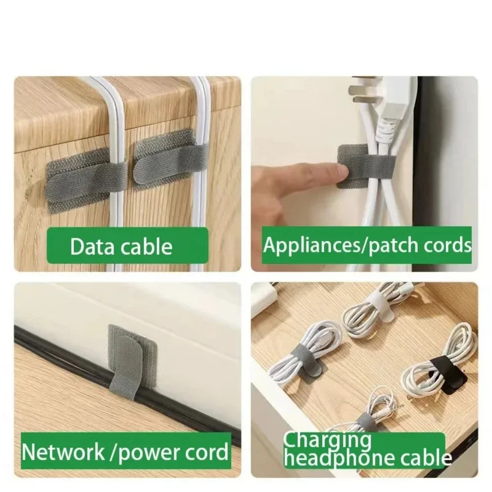Self Adhesive Reusable Cable Ties Velcro Fastening Wire Organizer Adjustable Cord Holder for Desk Power Cord Management