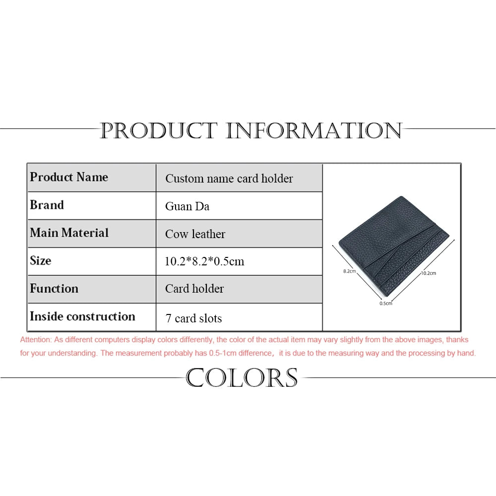 Genuine Leather Card Holder Woman Custom Name Designer Wallet Slim Luxury Card Wallet Man Engrave Initials Business Coin Purse