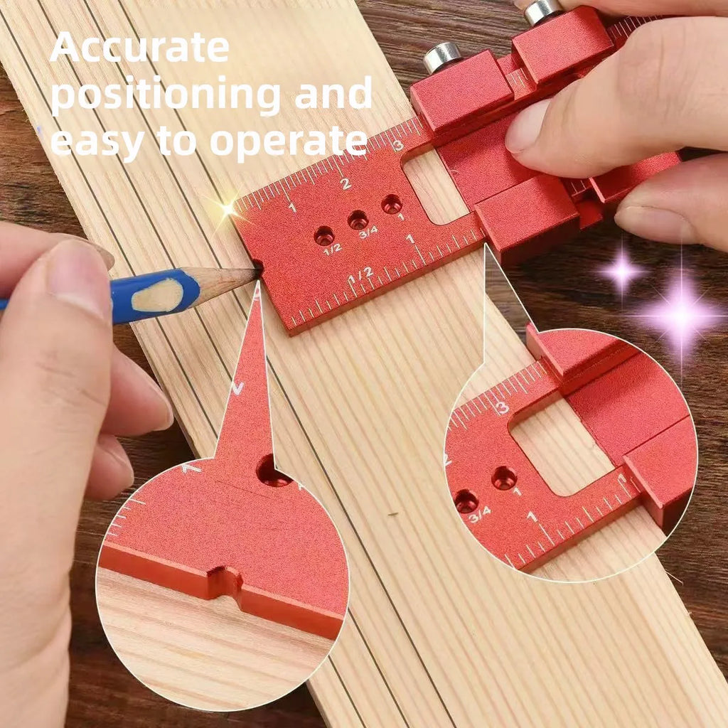 Precision Pocket T-Type Scribing Ruler with Slide Stop Inch & Metric Carpentry Square T-Track Measuring Marking Tool