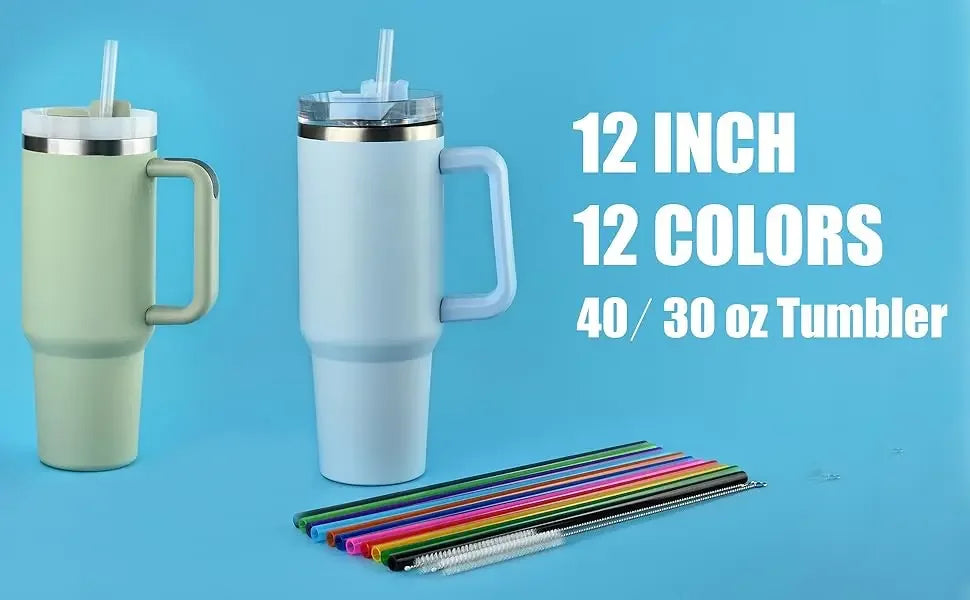 12Pcs Color Replacement Straws for Stanley 30/40 oz Tumbler , 12 in Long Reusable Plastic Straws for Stanley Cup, Plus 2 Brush