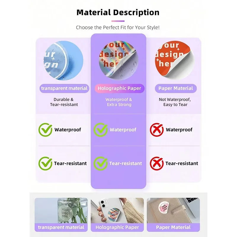 Custom Waterproof PVC Square Stickers 1/70/210 Pcs Personalized for Party Label Packaging